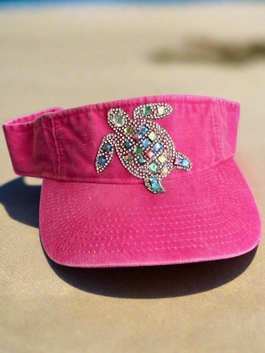 Acid Washed Rhinestone Studded Turtle Visor Front View