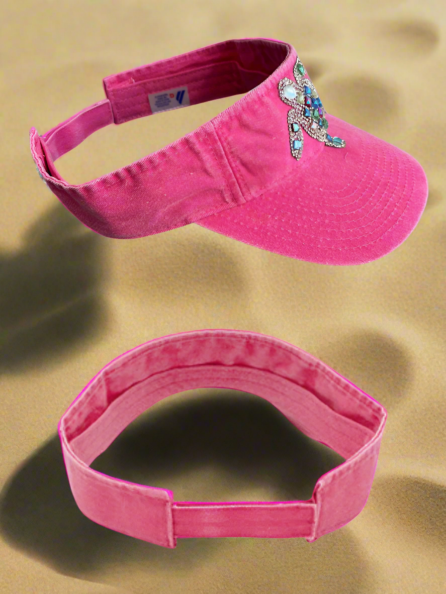 Acid Washed Rhinestone Studded Turtle Visor Side and Back Views