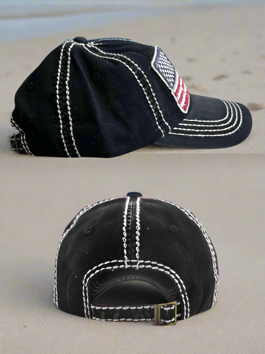 American Pride Hat with Embroidered Chenille Patch Side and Back Views