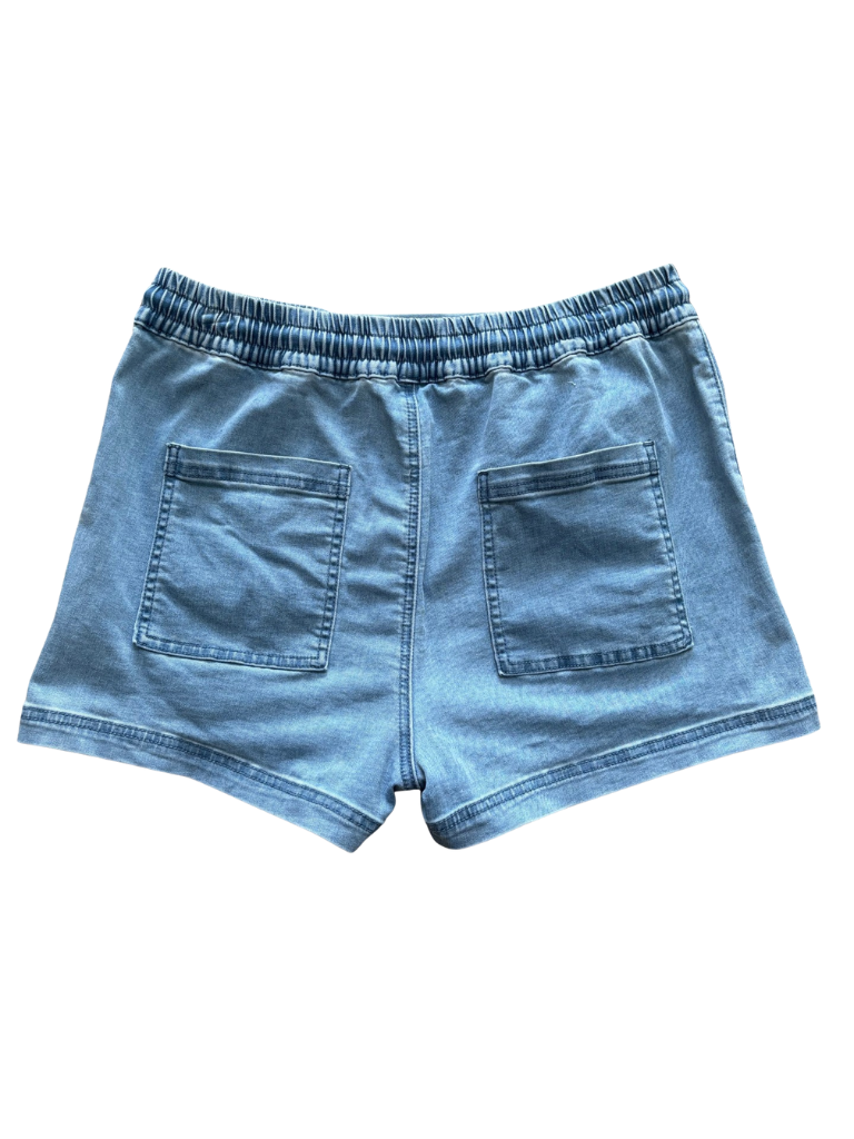 Weekend Wanderer, Ladies Denim, Boat Style Shorts Back View Flat Lay Image