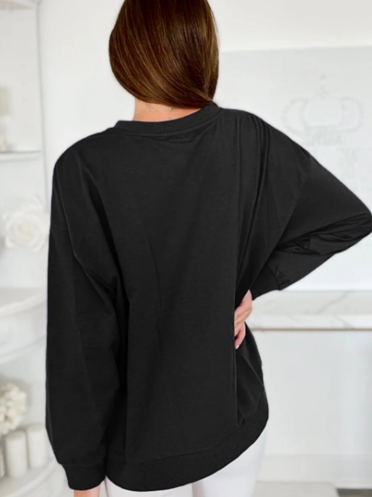 Black "Game Day" Oversized, Drop Shoulder Ladies Sweatshirt, Back View