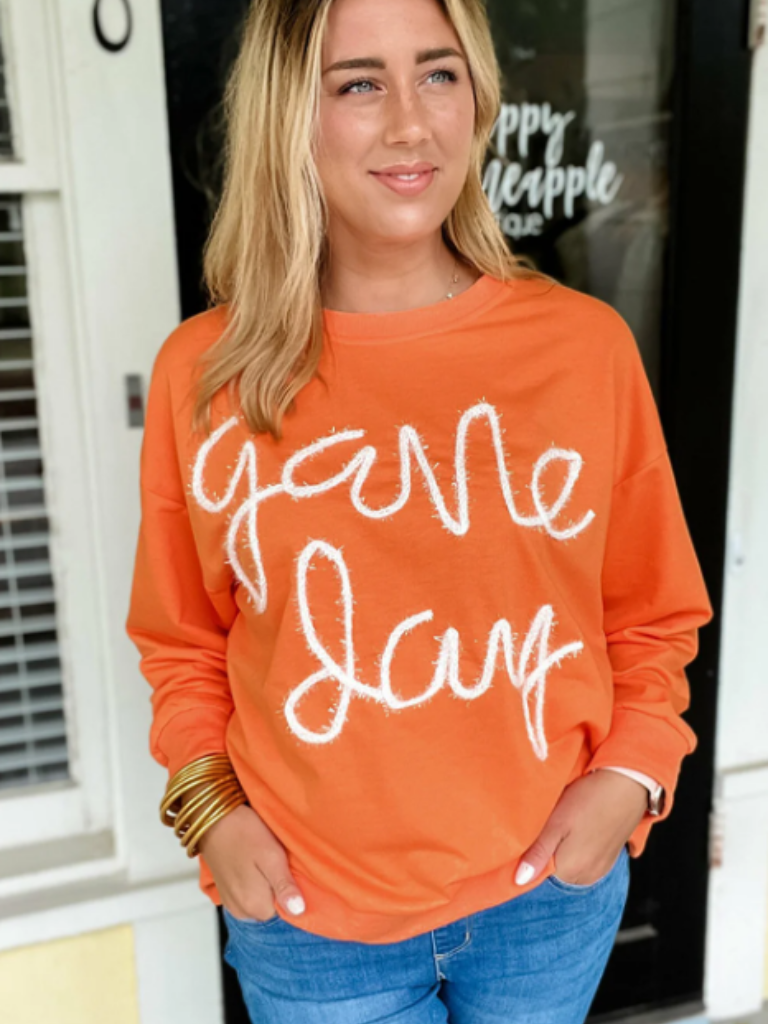 Orange "Game Day" Oversized, Drop Shoulder Ladies Sweatshirt, Full Front View