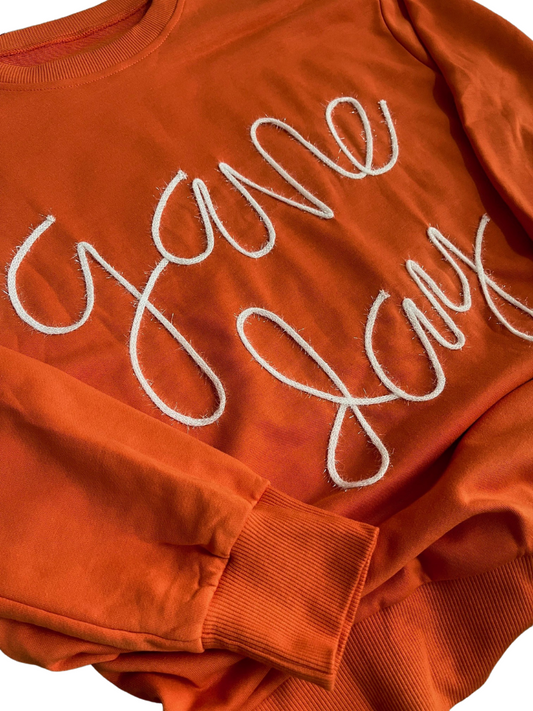 Orange Game Day Sweatshirt Close Up Image