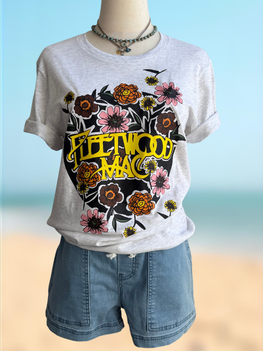 Floral Dreams Fleetwood Mac Vintage Rock Tee on Form with Shorts