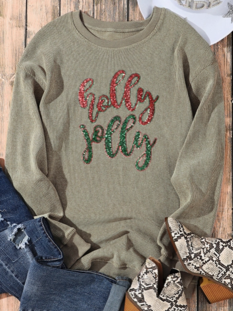 Holly Jolly Corded Sweatshirt with Sequin Graphic Lifestyle Image