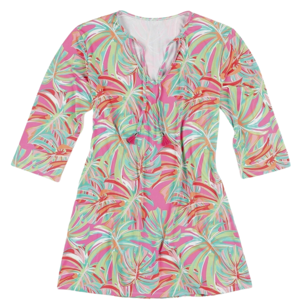 "Let's Get Tropical" - Ladies Swimsuit Cover-Up and Tunic Dress. Flat Image
