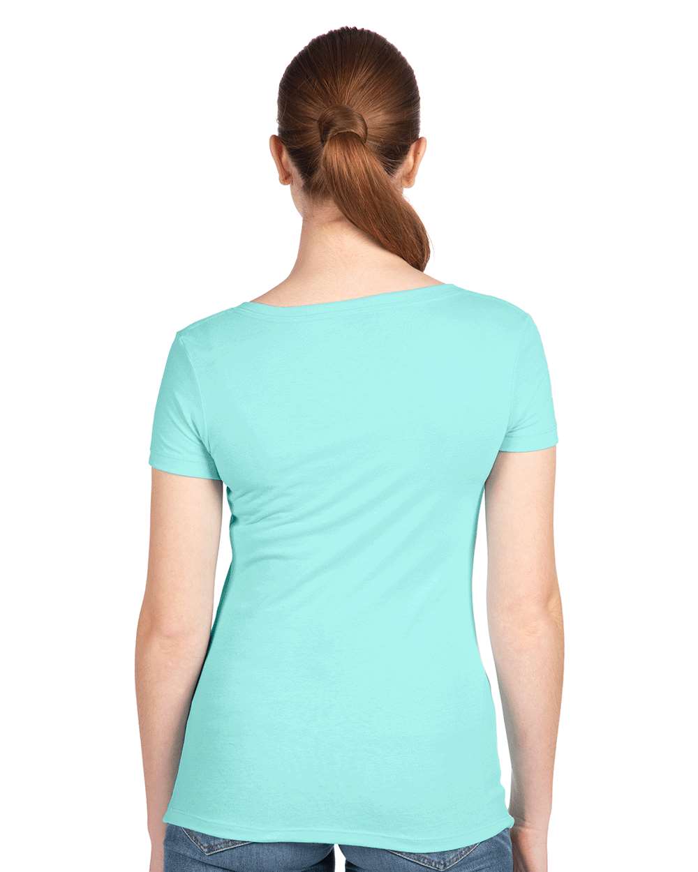 "Salty Lil' Beach" - Ladies Ideal V-Neck Short Sleeve Tee. Leopard print anchor and bright colors. Back view.
