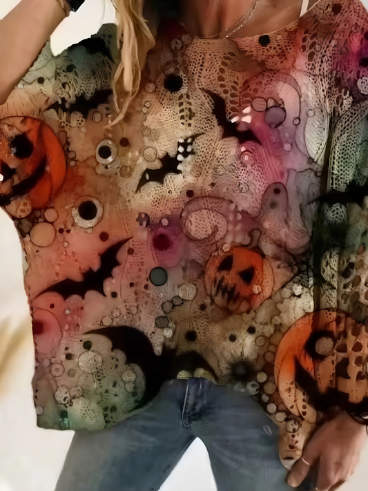 Spooky Soul Boho Halloween Sweater on Model Closer Up View.