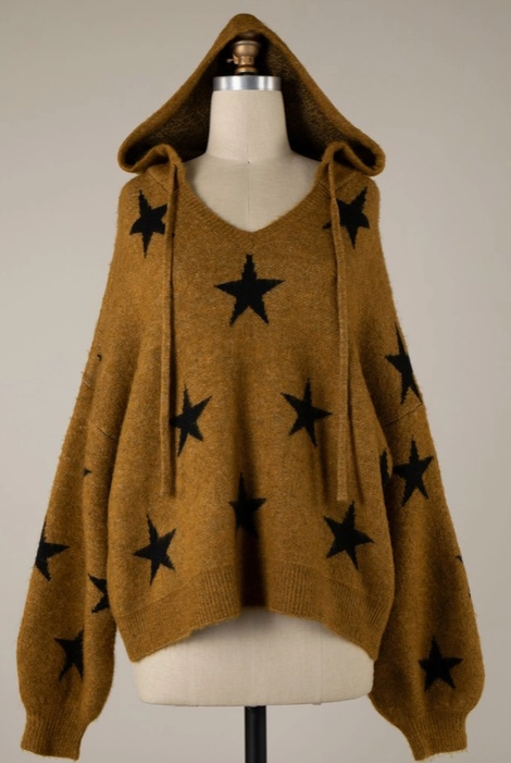 Stars Pattern Hoodie Sweater Front View