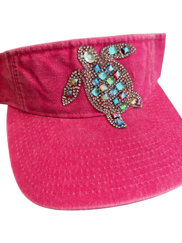 Acid Washed Rhinestone Studded Turtle Visor Close Up