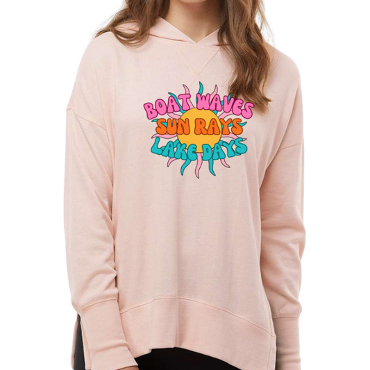 Boat Waves, Sun Rays, Lake Days - Ladies Long Sleeve French Terry Hoodie