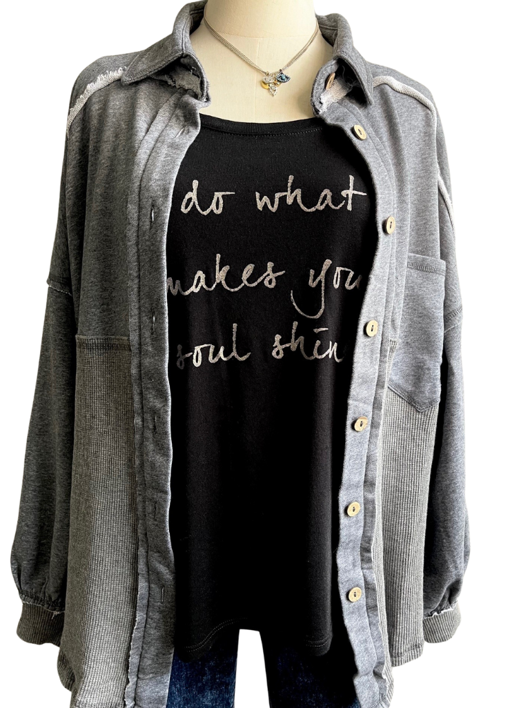 The Chill Shacket with Soul Shine Tee and  Eyes of Protection Necklace Full Front View