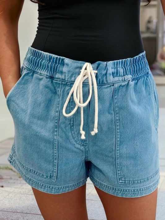 Weekend Wanderer, Ladies Denim, Boat Style Shorts Front View on Model