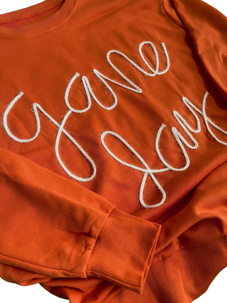 Orange Game Day Sweatshirt Close Up Image