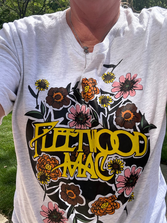 Floral Dreams Fleetwood Mac Vintage Rock Tee Close Up on Model
