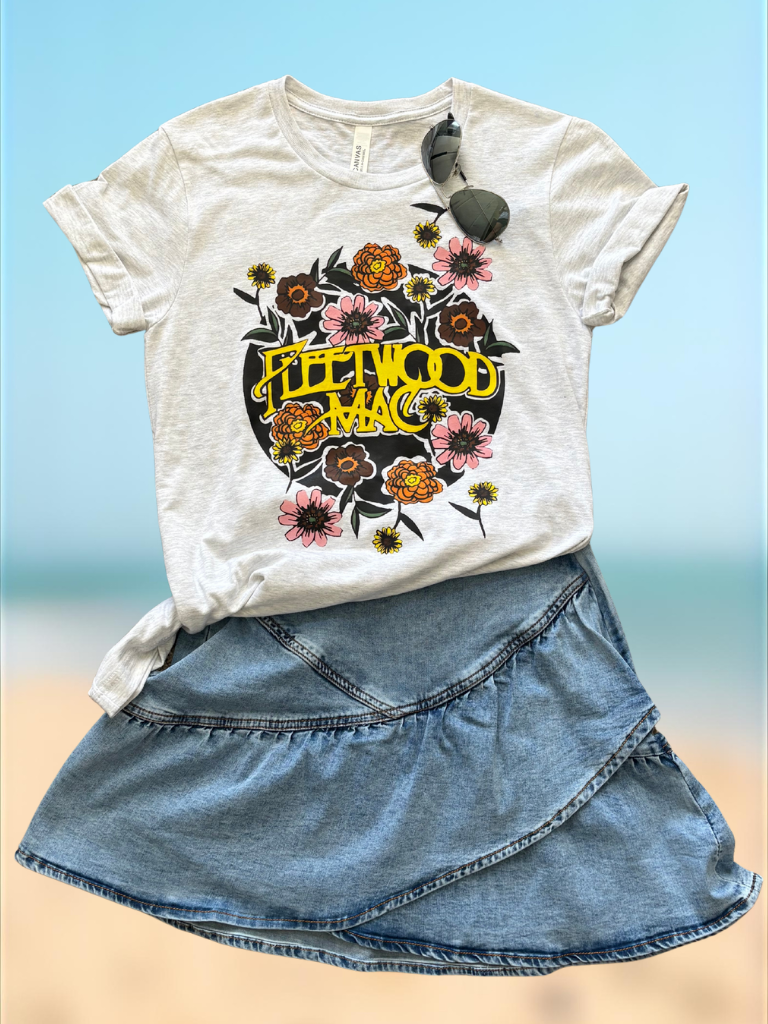 Floral Dreams Fleetwood Mac Vintage Rock Tee Flat Lay with Skirt 