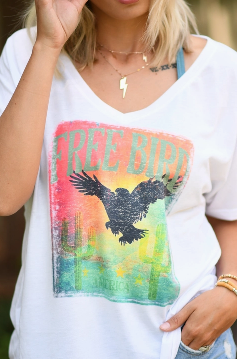 Free Bird - Off the Shoulder, Slouchy, V-neck Ladies Tee