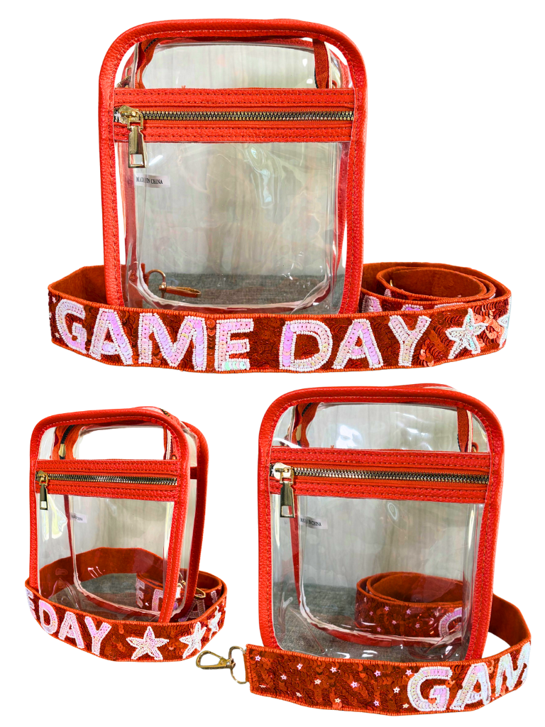 Game Day Star Orange and White Sequin Removable Purse Strap 3Views