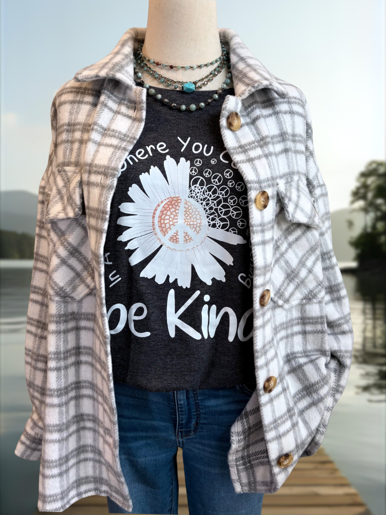 Grey Plaid Cozy Womens Shacket Front View 