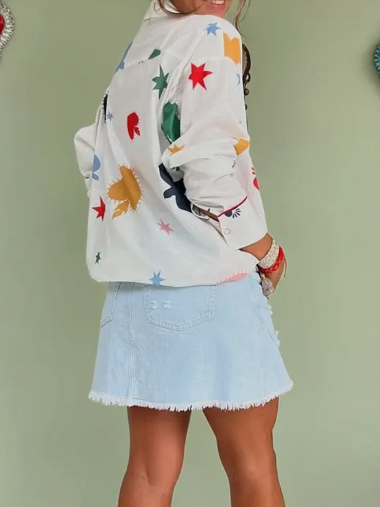 Hearts and Stars Long Sleeve Blouse Back View on Model