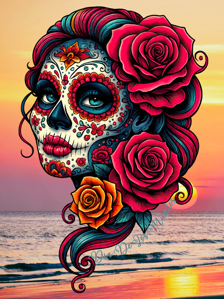 "I Am the Storm" Sugar Skull Ladies Scoop Neck Tee, Close Up View of Front Image