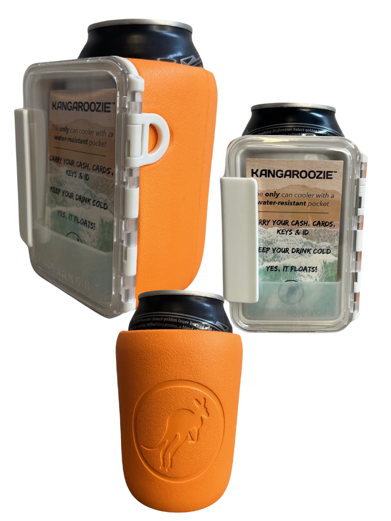 Kangaroozie 12 oz. Slim and Regular Size, Water-resistant Compartment, Can Coolers. Orange for Regular Cans Shown with 3 Different Views