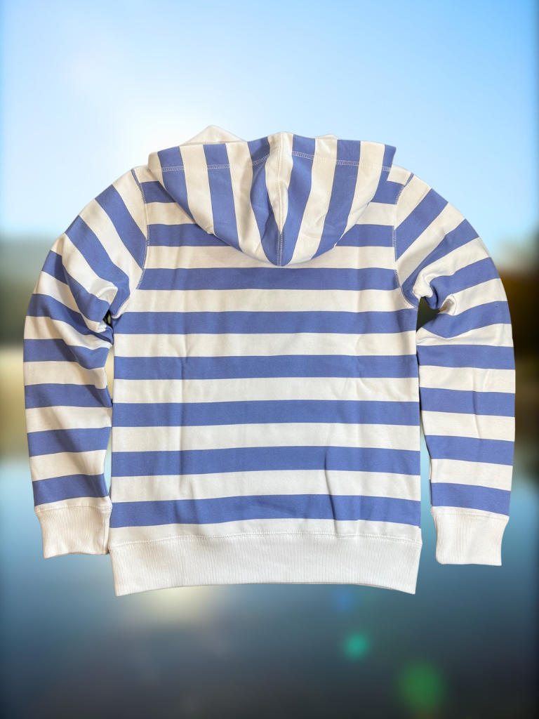 Lakegirl Coastal Striped Hoodie Back View Flat Lay Image