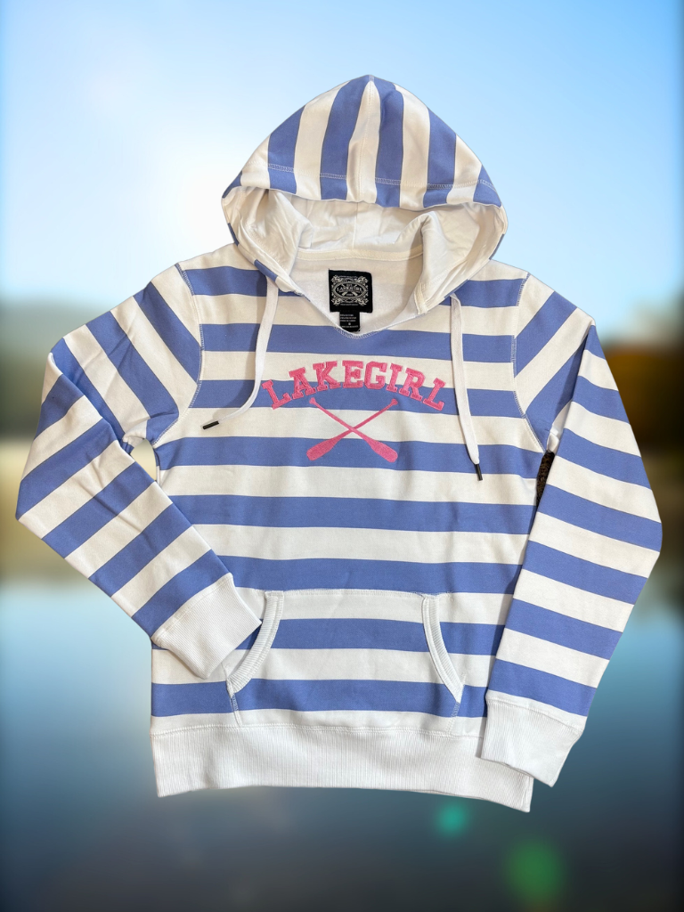 Lakegirl Coastal Striped Hoodie Front View Flat Lay Image