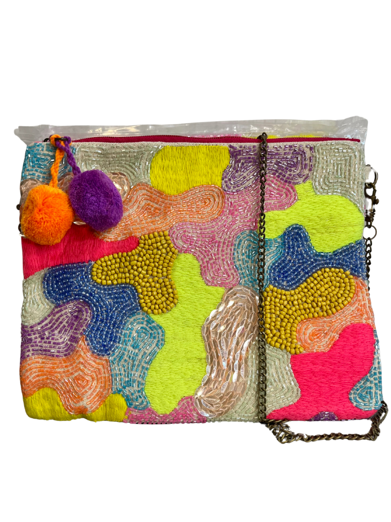 Rainbow Swirl Beaded Clutch Bag Front Close Up