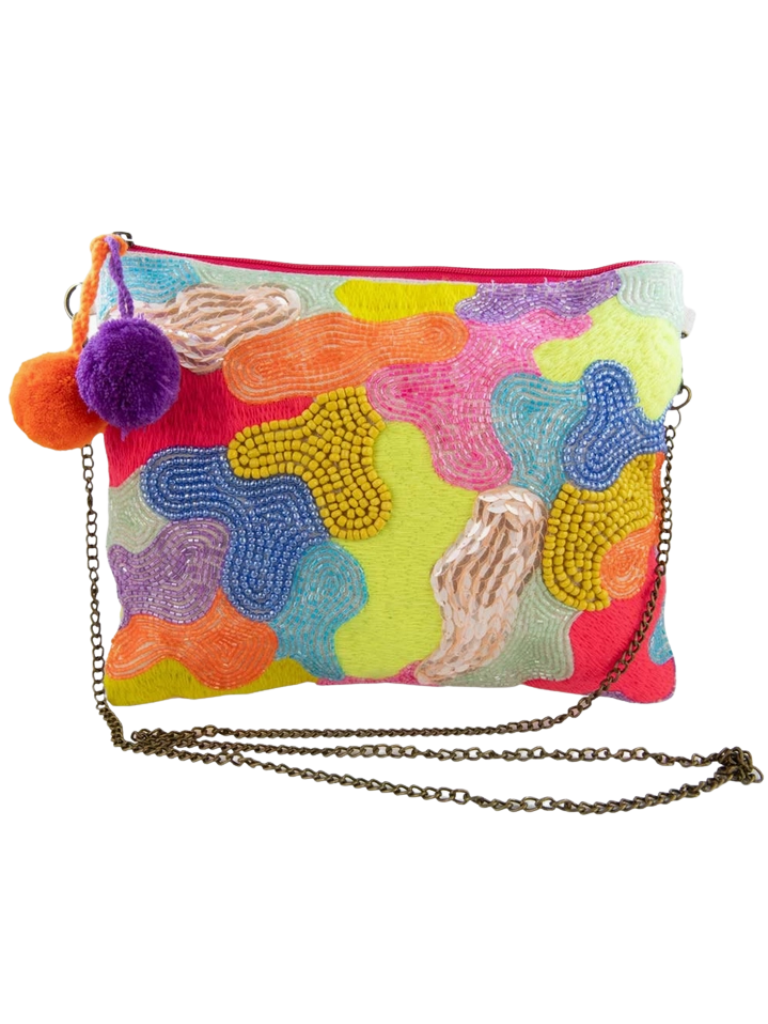 Rainbow Swirl Beaded Clutch Bag Front Close