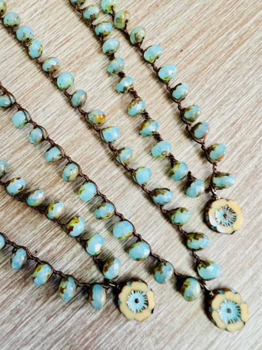 Sand and Sky Pressed Glass Crystal Flower Necklace