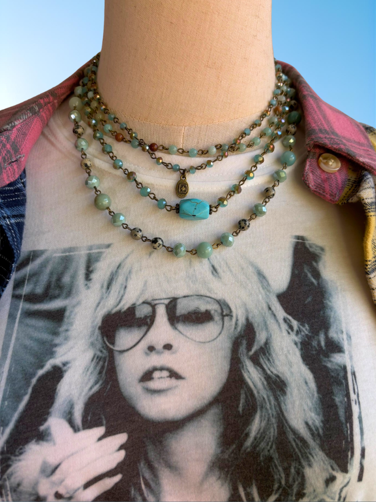 The Selena Necklace - Boho Coastal, Multi-Chain Gemstone Necklace 