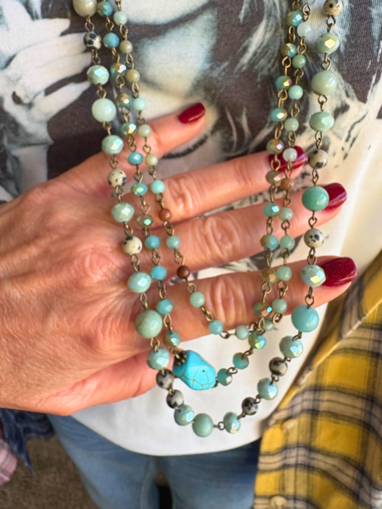 The Selena Necklace with Gypsy Soul Tee and Plaid Flannel 