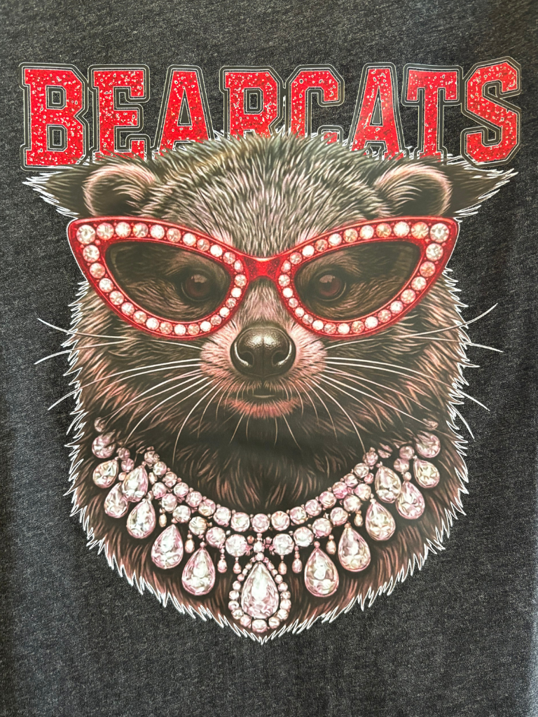 Uptown Glam UC Bearcat Scoop Neck Tee Close Up View